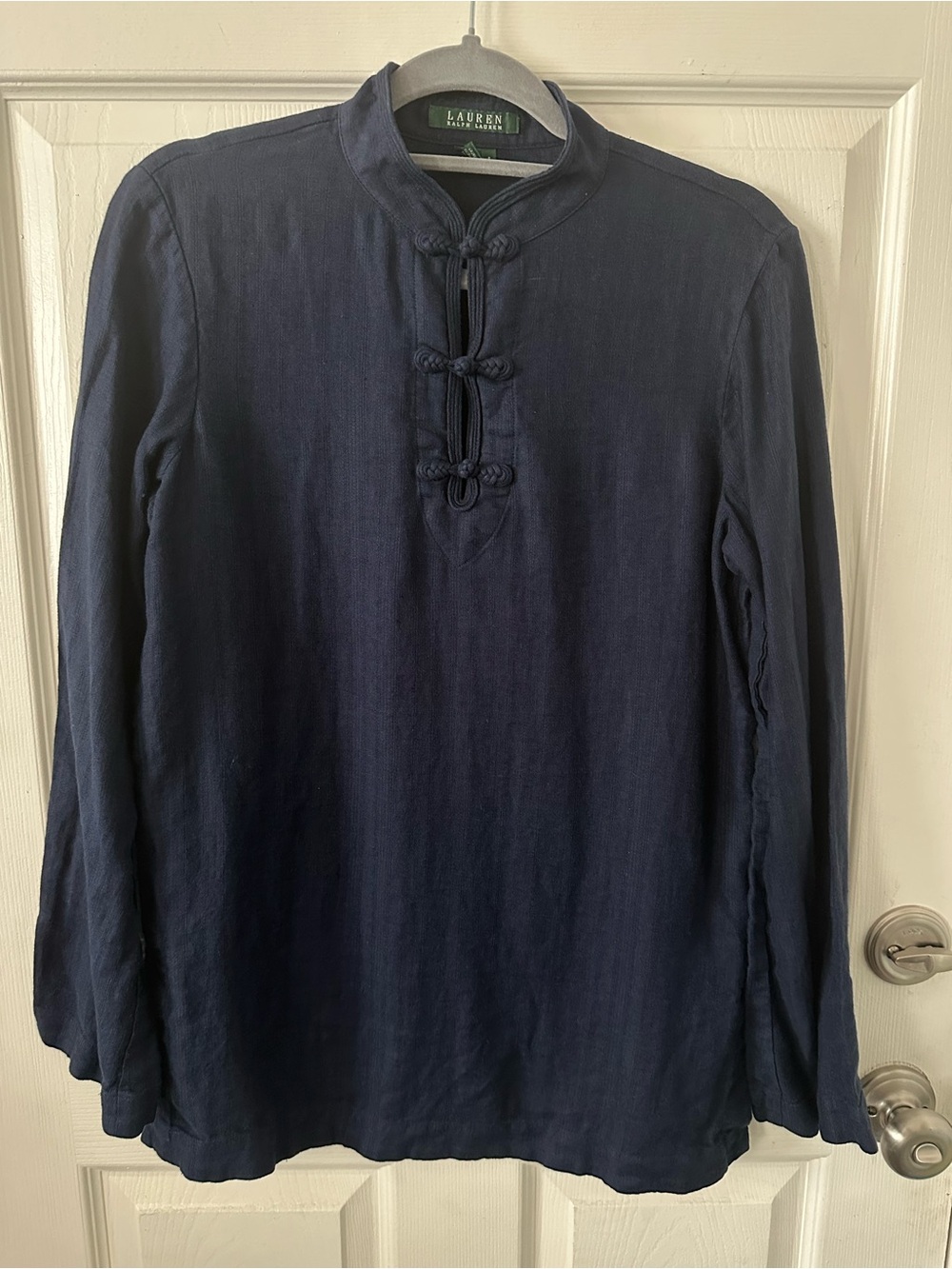 Ralph Lauren Navy Linen Tunic with Mandarin Detail